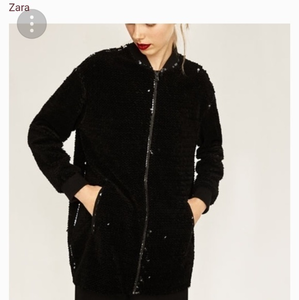 ZARA BLK SEQUIN BOMBER JACKET Size Medium‎